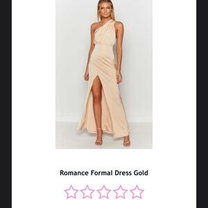 Champagne/gold floor length satin bridesmaid dress. US size 10. Zip up back,slit